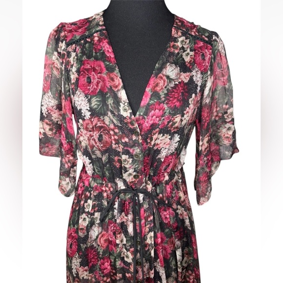 Johnny Was Jade Rachel Silk Chiffon Button- Down Maxi Dress NO SLIP XS Extra Sml - Picture 2 of 6